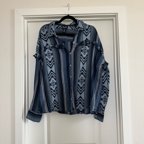 Wrangler Retro large Coastal Cowgirl Aztec Southwestern Cotton Snap button shirt - Picture 3 of 16